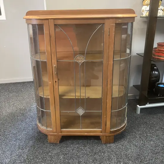 Rimu Leadlight Dome Front China Display Cabinet. 2 Shelves. H112 W90 D30.5cm