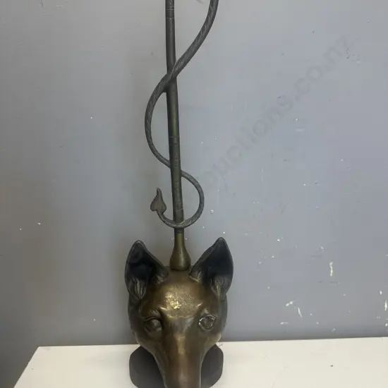 Vintage Brass Fox Mask Riding Crop Door Stop H46.5cm.