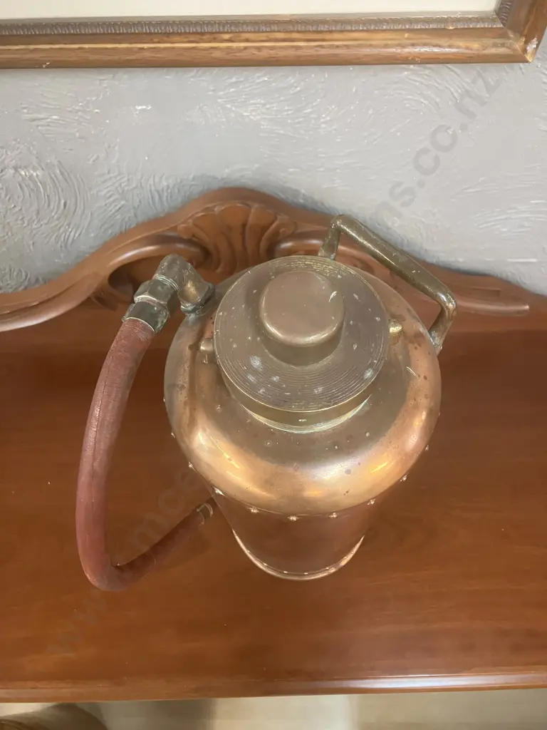 Antique Riveted Copper Fire Extinguisher Cylinder With Brass Fittings. H54cm Image 1++