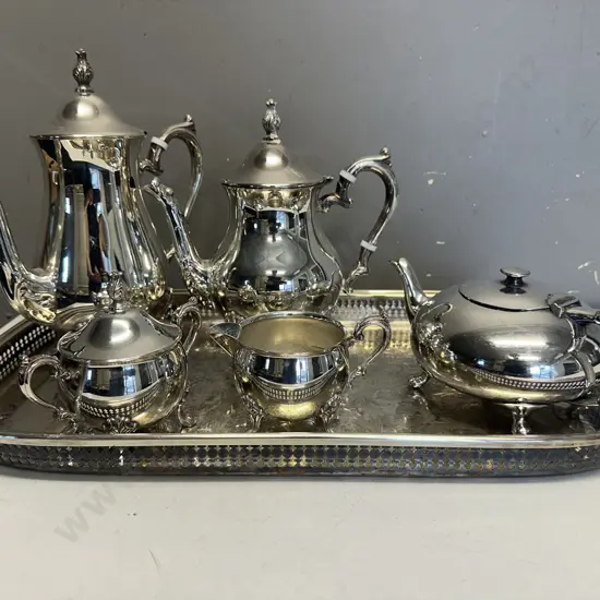 Ornate Silver Plated Items On Serving Tray