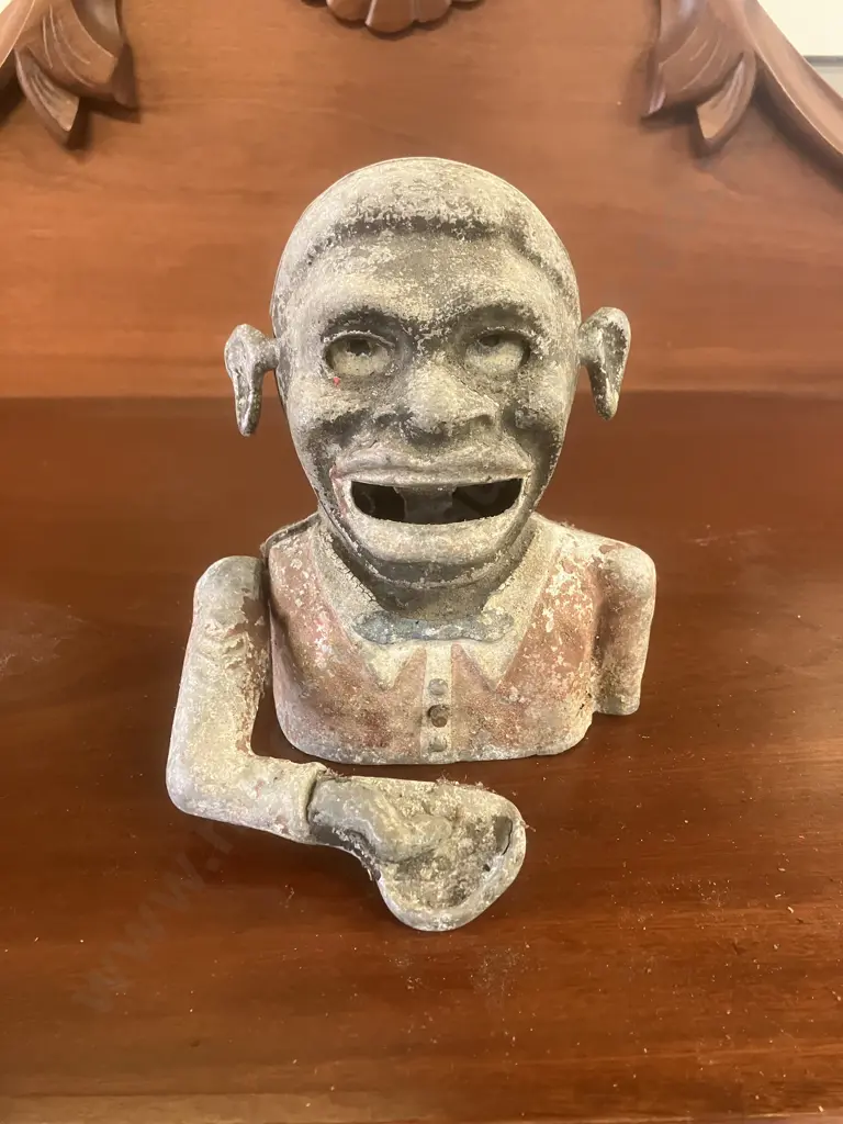 Vintage 1950s Painted Cast Aluminum Mechanical Money Bank - Thomas Ashworth & Co, Burnley, England.H16cm (Incomplete) Image 1++