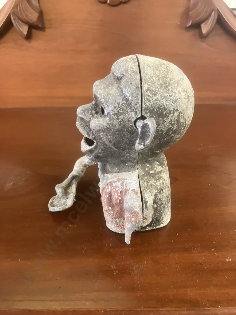 Vintage 1950s Painted Cast Aluminum Mechanical Money Bank - Thomas Ashworth & Co, Burnley, England.H16cm (Incomplete) Image 1++