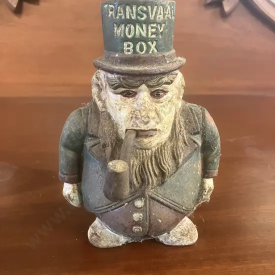 Antique 'Transvaal Money Box' Painted Cast Iron c1900 - S.A. President Kruger. H15cm