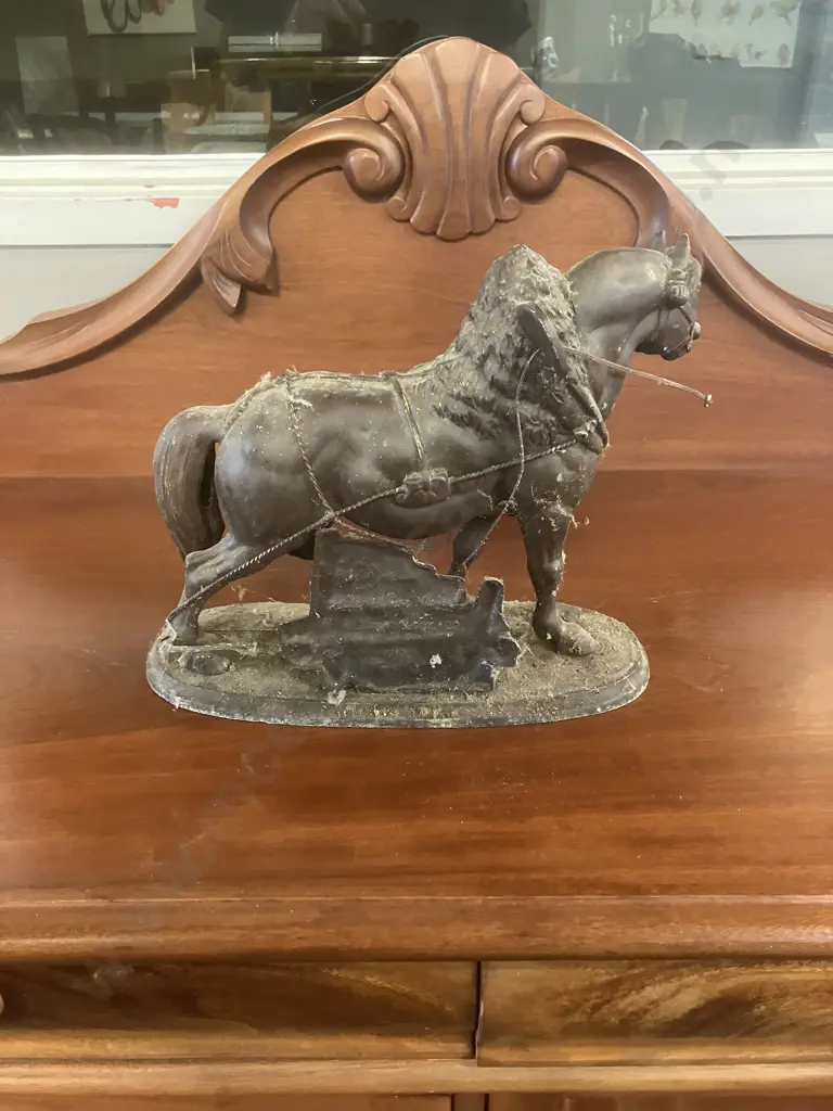 Antique 1904 Spelter Ansonia NORMAN HORSE #1012 Clock Topper Side Accent Statue. 24 x 32cm Image 1++
