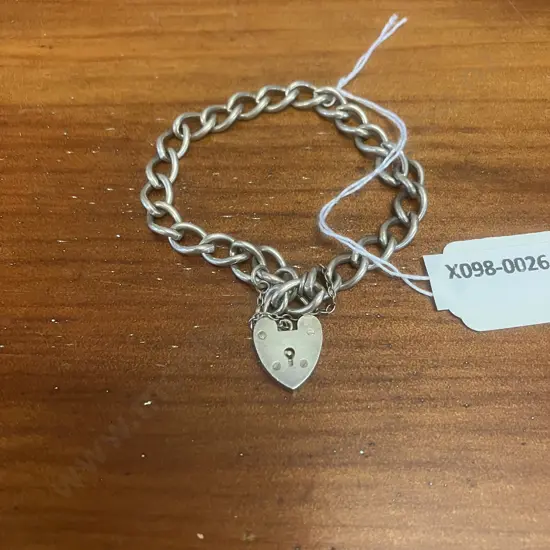 Silver Heart Padlock Bracelet Stamped 'SILVER' 14.9g