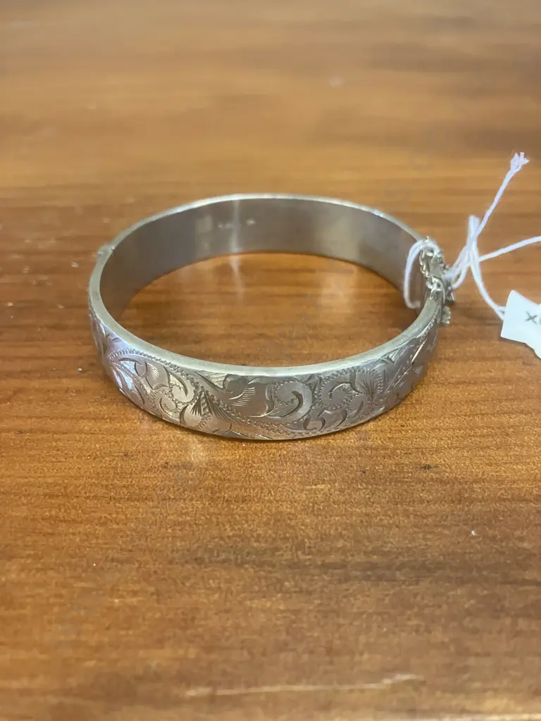 Vintage Engraved Snap Bangle Stamped H&S STG.SIL Image 1++