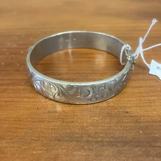 Vintage Engraved Snap Bangle Stamped H&S STG.SIL