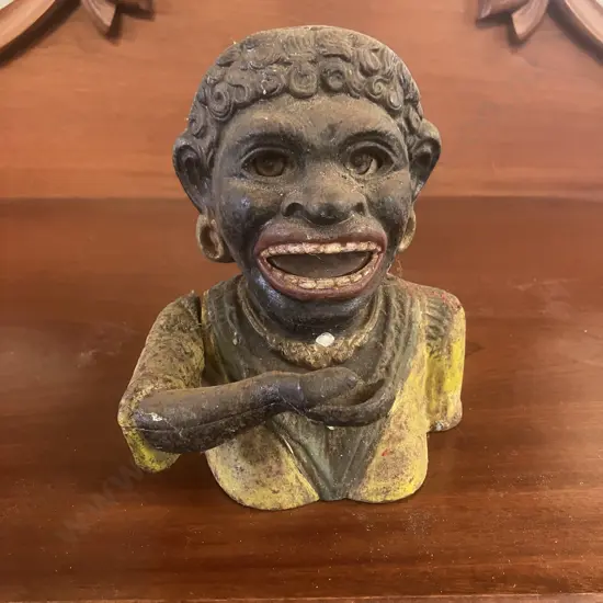 Antique English "Dinah" Cast Iron Mechanical Bank by John Harper & Co With Original Base Plate. H16cm