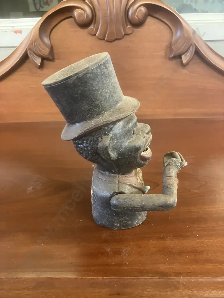 Antique Painted Cast Iron Mechanical Money Bank With Original Base Plate. H21cm Image 1++