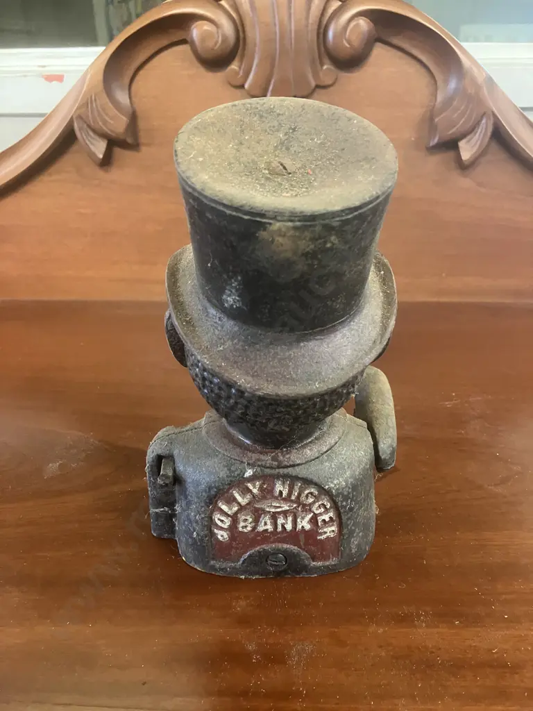 Antique Painted Cast Iron Mechanical Money Bank With Original Base Plate. H21cm Image 1++