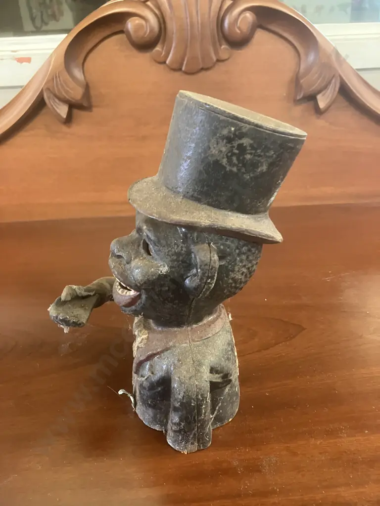 Antique Painted Cast Iron Mechanical Money Bank With Original Base Plate. H21cm Image 1++