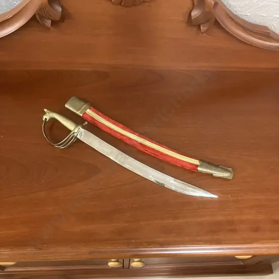 Vintage Indian Tulwar Curved Short Sword With Scabbard. L50.5cm