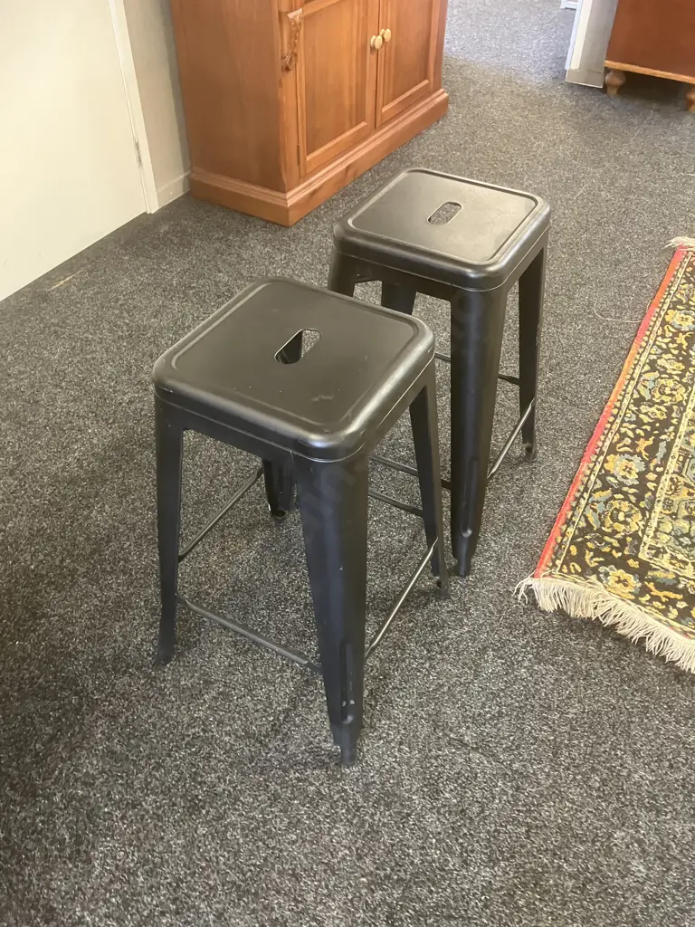 Pair of Black Metal Tool Stools. H66cm Image 1++