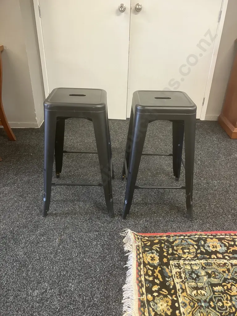 Pair of Black Metal Tool Stools. H66cm Image 1++