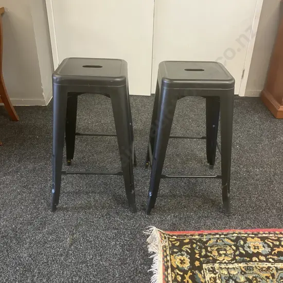 Pair of Black Metal Tool Stools. H66cm