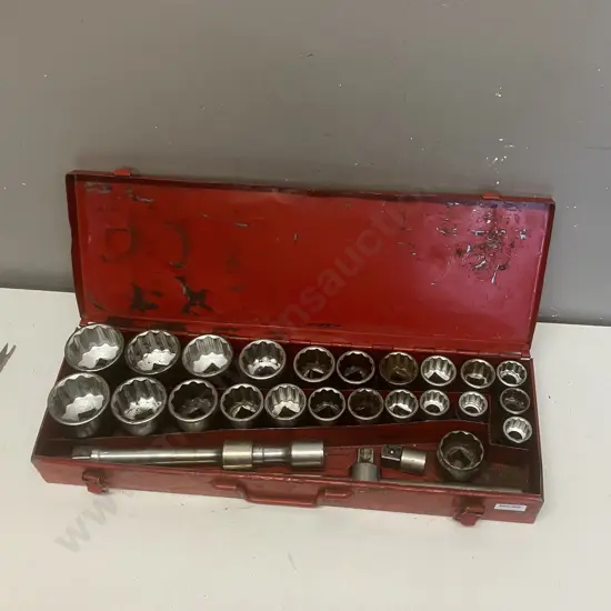 3/4" Drive Sockets In Steel Case, 27 Piece, Metric & SAE - 7/8" - 2" & & 22 - 50mm, Sliding T, 3 x Extentions