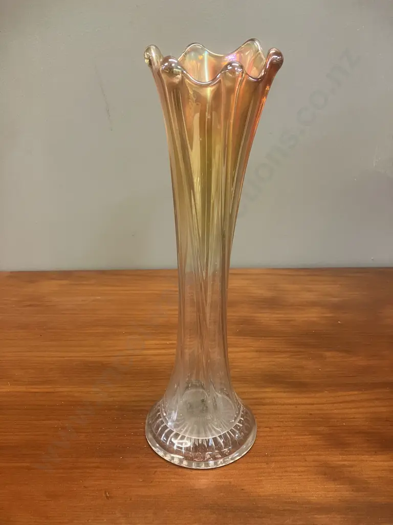 Vintage Marigold Carnival Glass Vase. H31cm Image 1++
