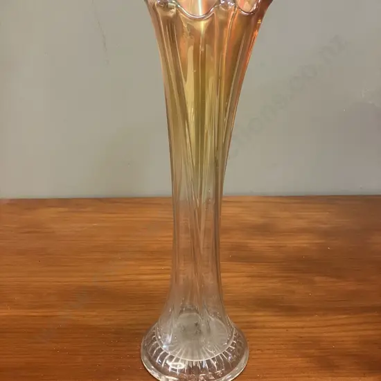 Vintage Marigold Carnival Glass Vase. H31cm