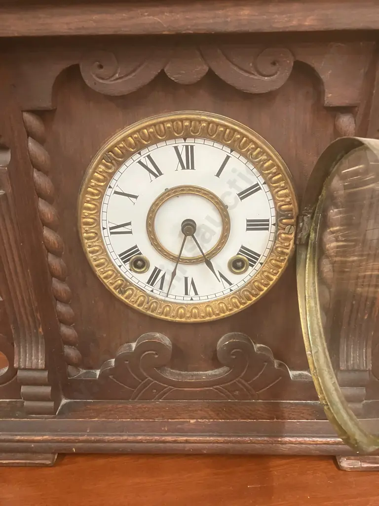 Antique Ansonia New York Wood Cased Eight Day Mantle Clock Patent Stamp June 18. 1882, Has Pendulum, No Key. 40 x 60cm Image 1++