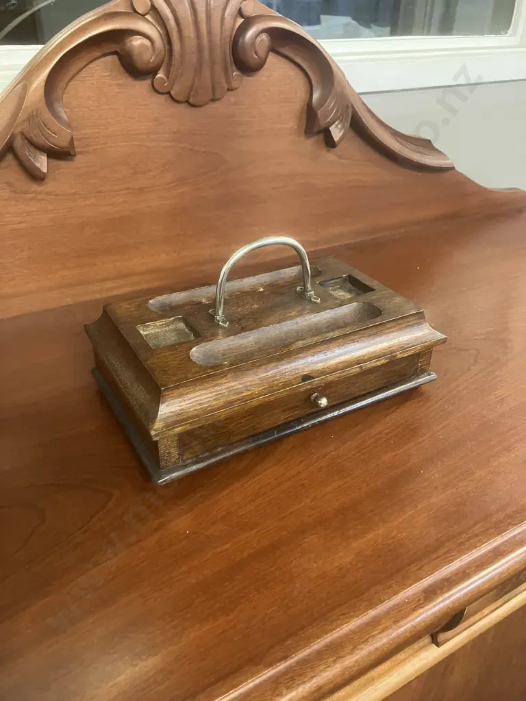 Victorian Antique English Oak Desktop Inkstand Image 1++