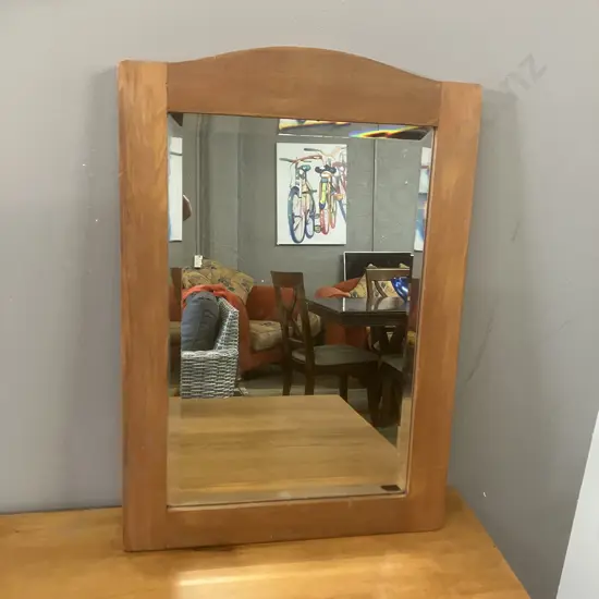 Vintage Wooden Framed Bevelled Edged Wall Mirror. 57 x 39.5cm