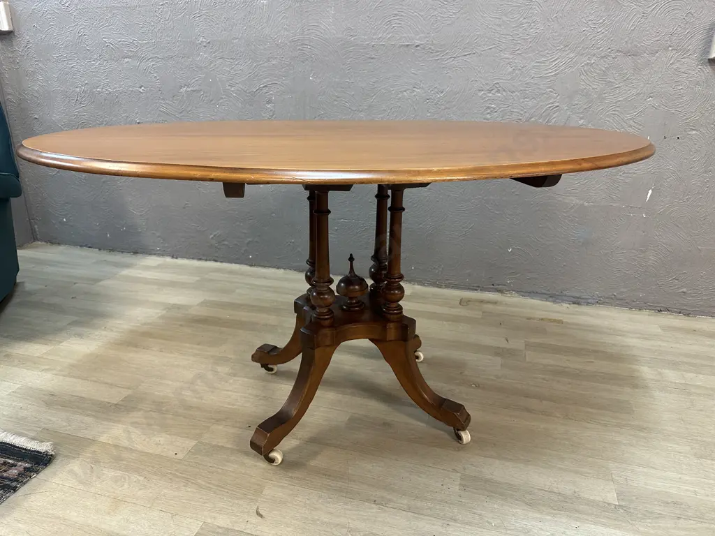 Oval Parlour Table Pedestal Base With Ceramic Castors 73x131x93cm. Image 1++