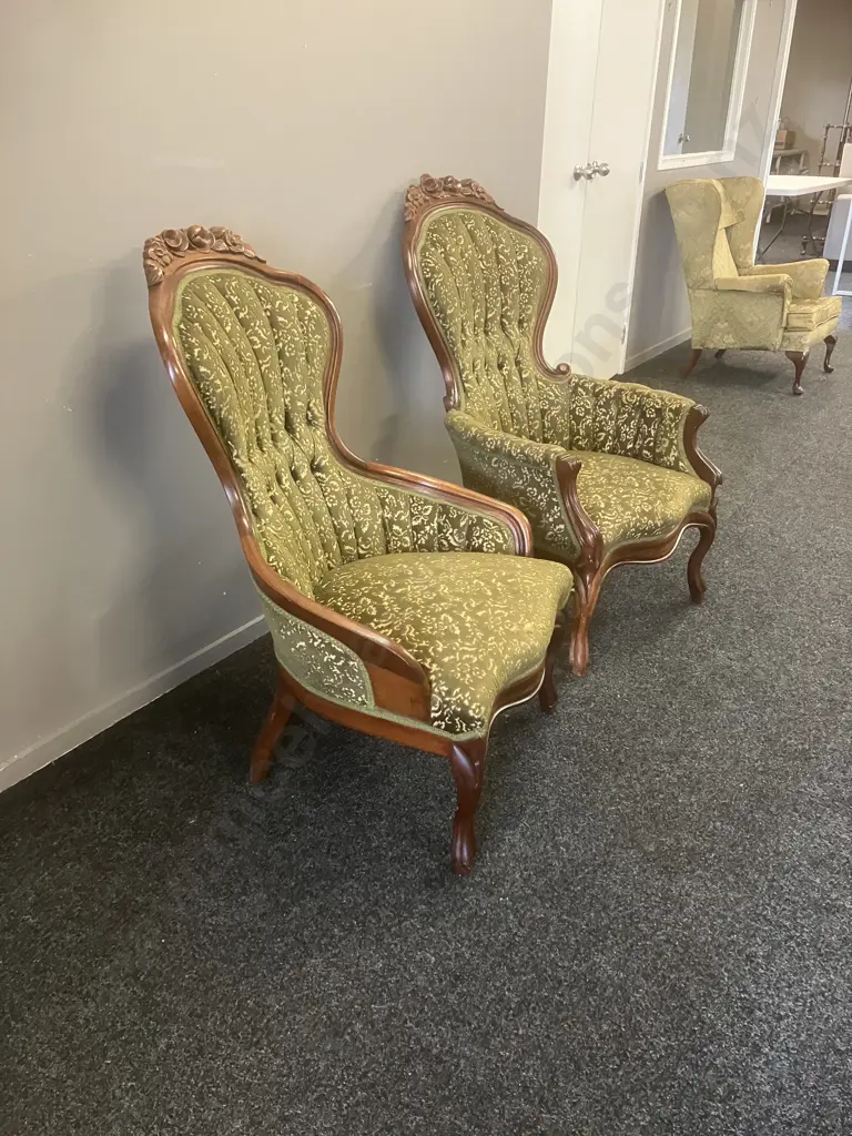 Pair of Victorian Parlour Chairs (Fabric on One Needs Repair) Image 1++
