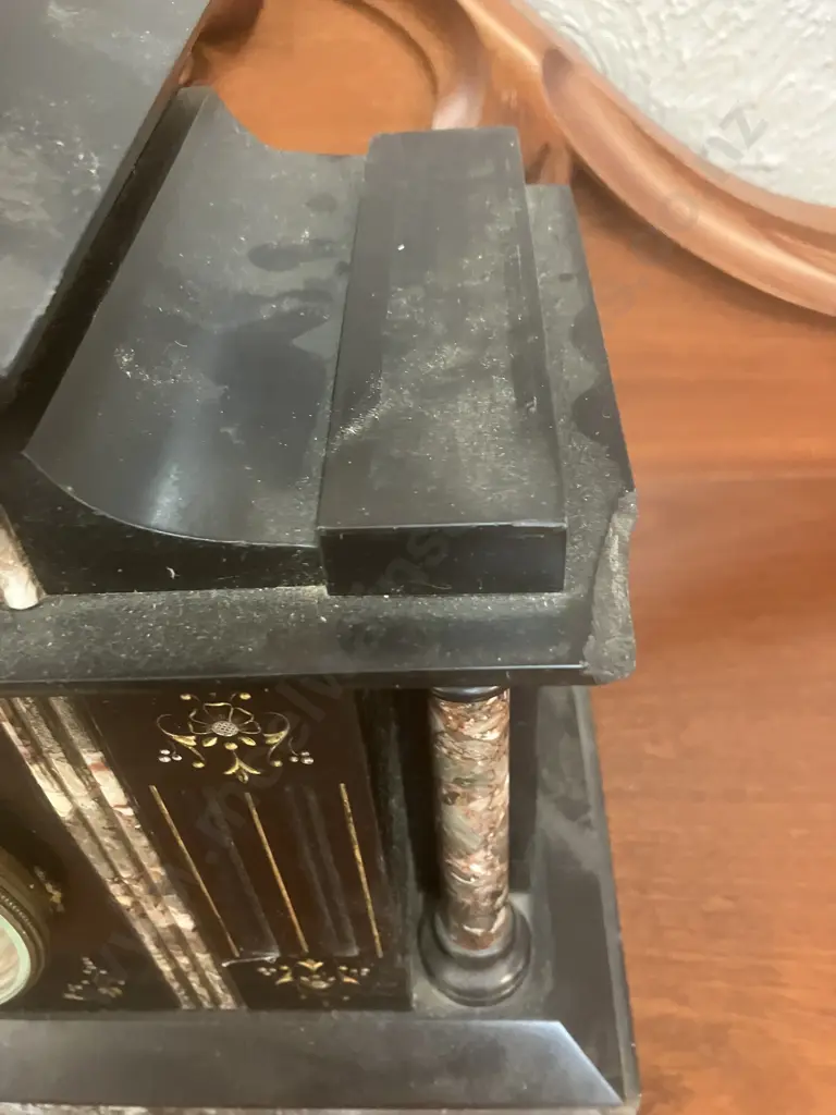 Antique 19th Century French Japy Freres Black Slate Mantel Clock. Paris Medaille d’Honneur. With Pendulum, No Key Image 1++