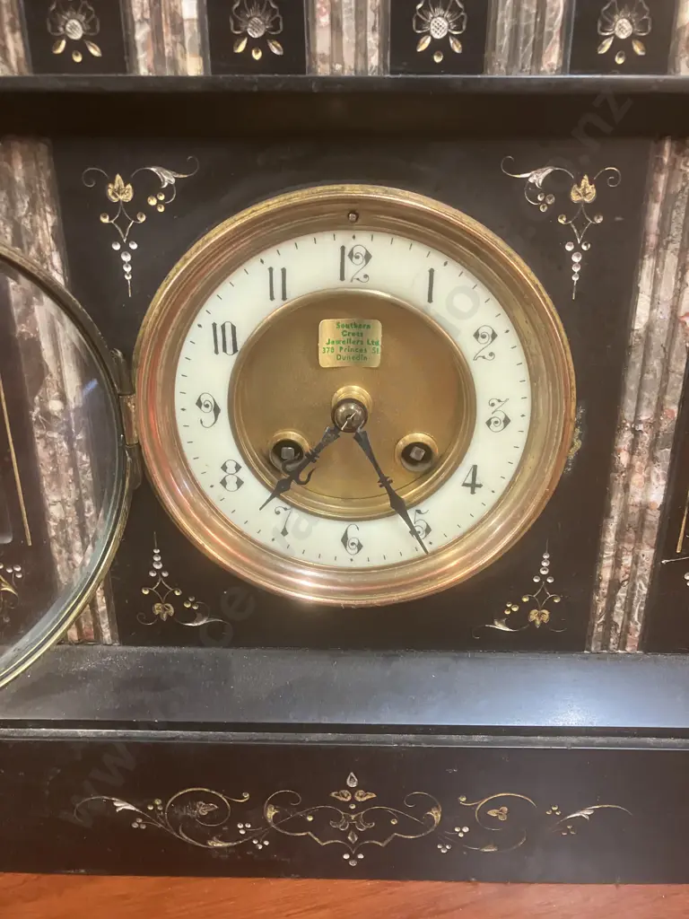 Antique 19th Century French Japy Freres Black Slate Mantel Clock. Paris Medaille d’Honneur. With Pendulum, No Key Image 1++