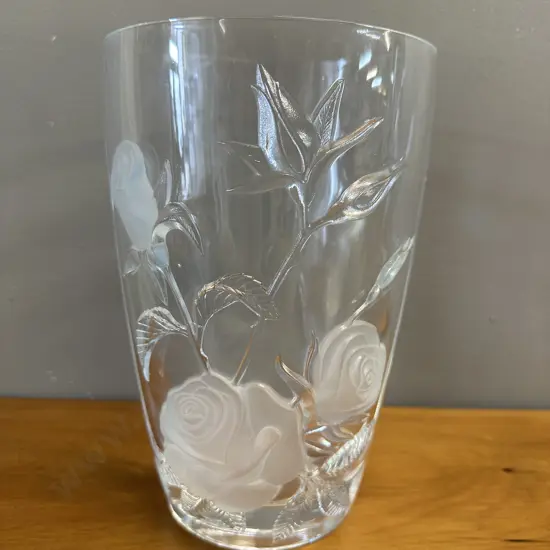 Makasa Clear Oval Vase With Frosted Rose Embossed Design H25cm.