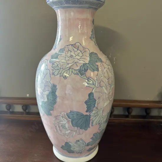 Hand Painted Porcelain Vase Pink/Blue Floral Design H41cm.