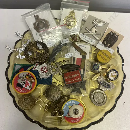 Selection Of Vintage Badges, Rare Saudi Arabia Brooch Etc