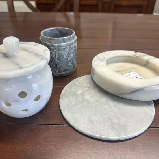 Assorted Marble Items Including Ashtrays Etc