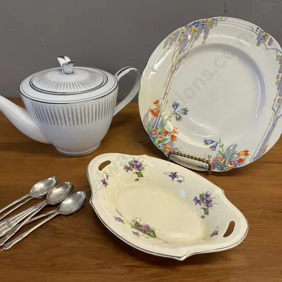 Assorted China Items Including Noritake Teapot, Epns Teaspoons Etc