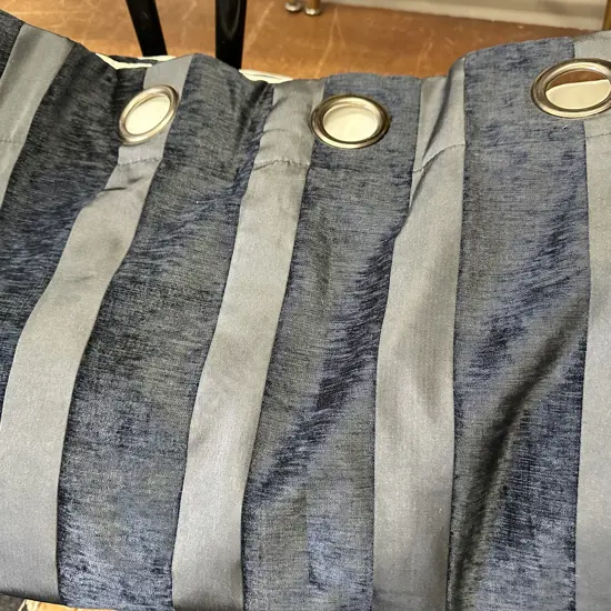 Eyelet Navy/Gray Striped Curtains L217cm, W2.6cm