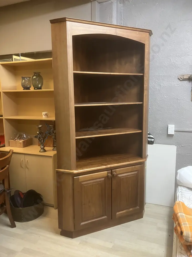 Mahogany 3 Shelf Corner Unit With 2 Door Base. H212 W115 D81cm Image 1++