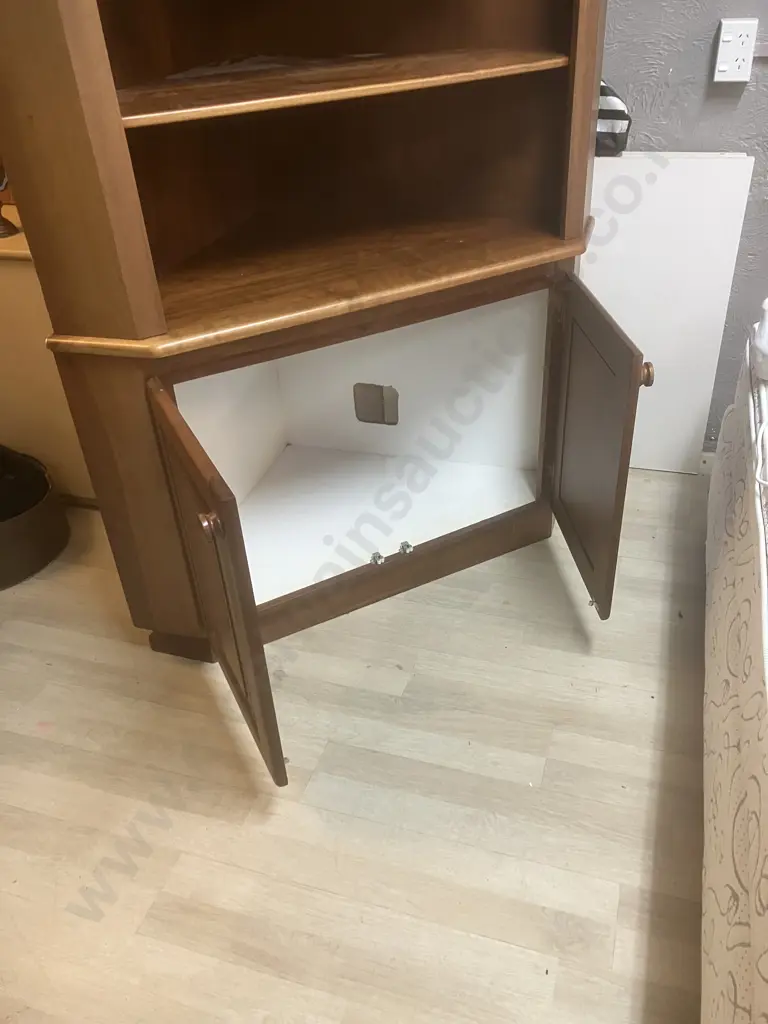 Mahogany 3 Shelf Corner Unit With 2 Door Base. H212 W115 D81cm Image 1++