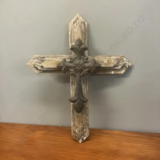 Wood & Tin Wall Cross. H49 W39 D5.5cm