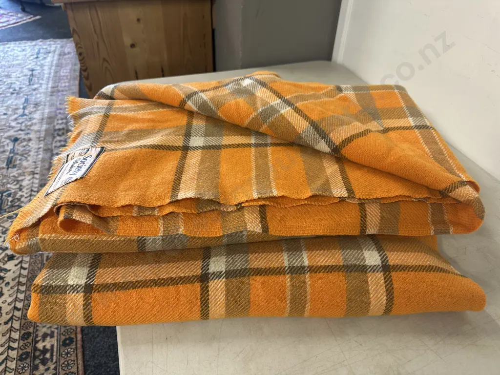 Pair Of Vintage Society Blankets Orange/BrownTones Vintage Condition Image 1++