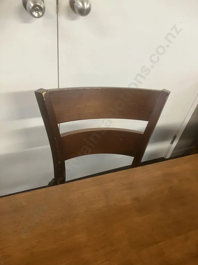 Dark Stained Wooden Dining Table (H76 W89.5 D90cm) With Four Curved Back Chairs With Black Fabric Seat Cushions Image 1++