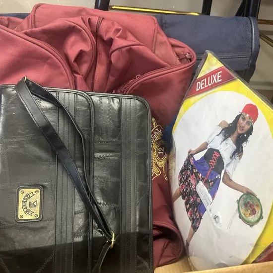 Box Lot Including Suit Bag, Laptop Bag & Dress Ups