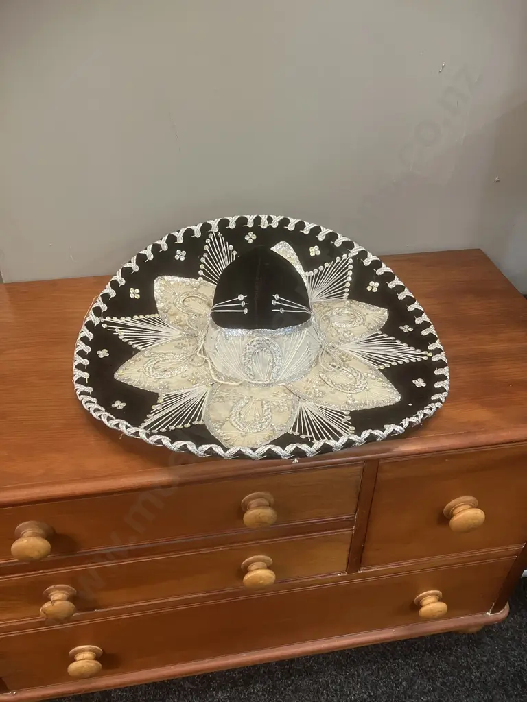 Vintage Mexican Pigalle Black Velvet Silver Horseshoe Mariachi Sombrero - xxxxxxx Image 1++
