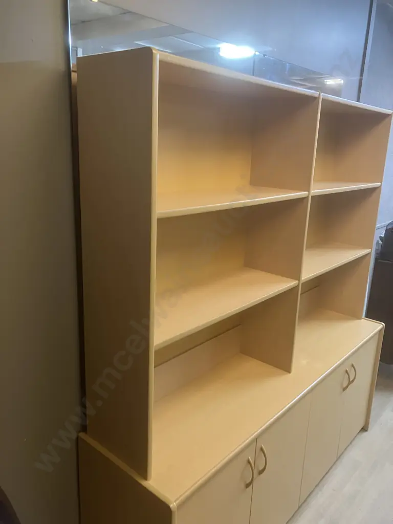 Wall Unit, 4 Door, 4 Shelves, 2 Piece, Pale Wood Finish. H192.5 W181 D45cm Image 1++