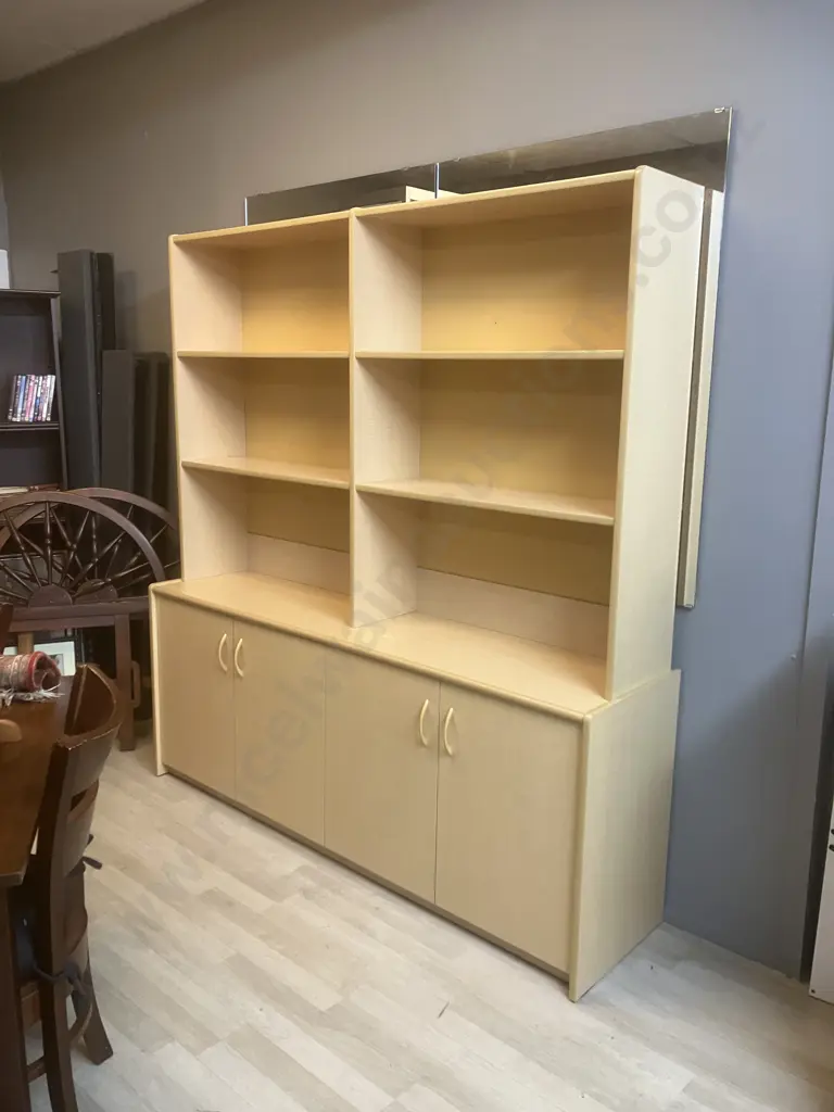 Wall Unit, 4 Door, 4 Shelves, 2 Piece, Pale Wood Finish. H192.5 W181 D45cm Image 1++