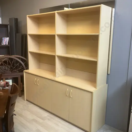 Wall Unit, 4 Door, 4 Shelves, 2 Piece, Pale Wood Finish. H192.5 W181 D45cm