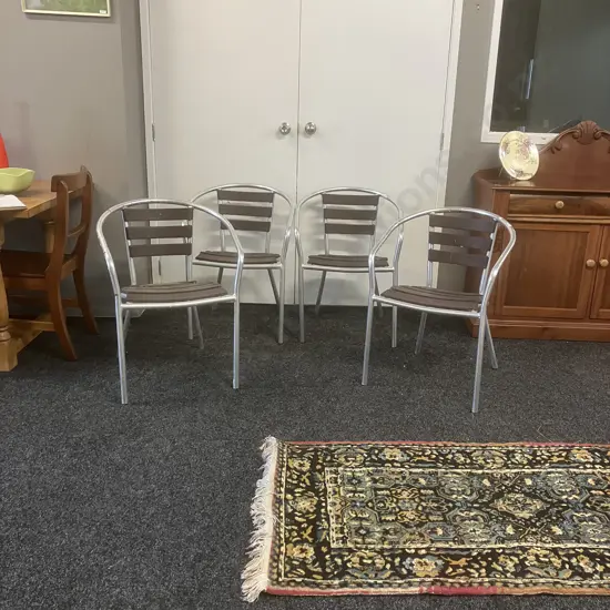 Set of 4 Aluminum Tub Chairs With Wood Slats