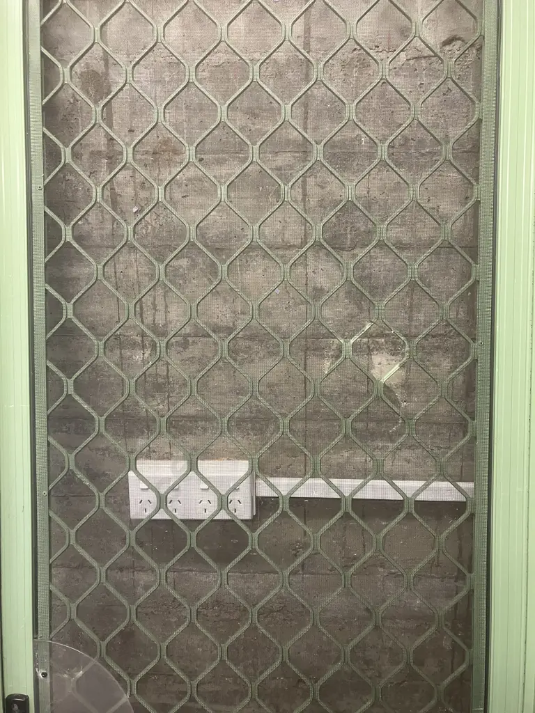 Screen Door - Green Aluminum Frame. H203 W77 D8cm (No Key, Screen Needs Repair) Image 1++
