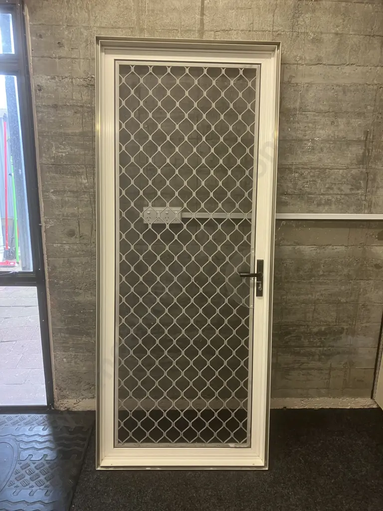 Screen Door - White Aluminum Frame. H199.53 W82.5 D8cm  With Key Image 1++