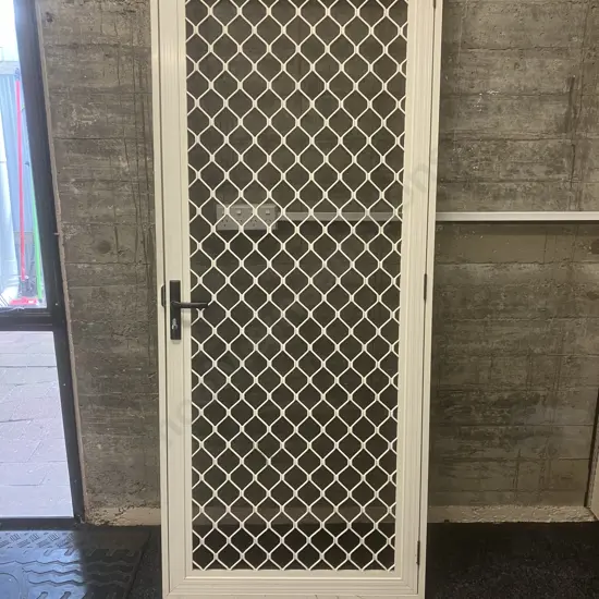 Screen Door - White Aluminum Frame. H199.53 W82.5 D8cm  With Key