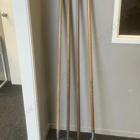 Long Wooden Handled Garden Tools - Rake & Three Assorted Hoes